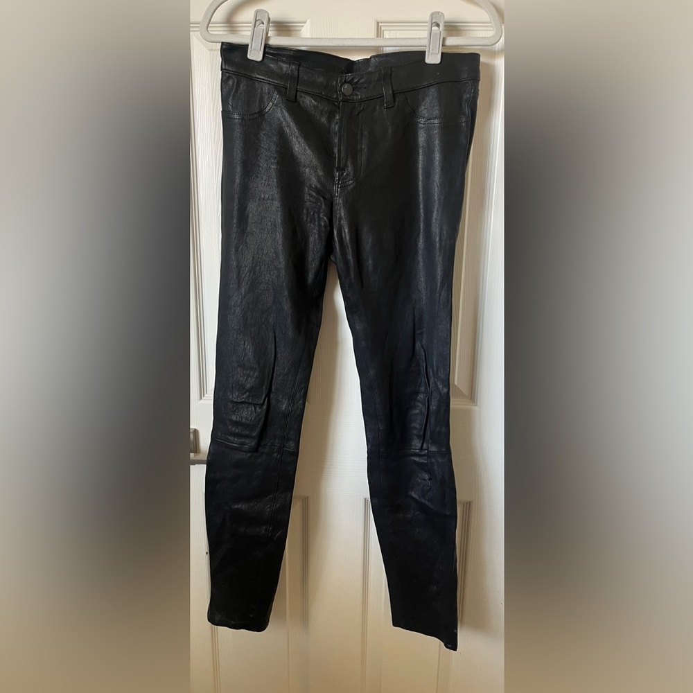 J Brand Black Leather Pants with Zipper Ankles Size 28